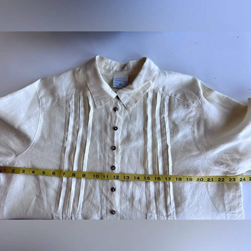 Click Color Me Cotton Beige Cream Linen Pin Tuck Peasant Shirt Dress Size 2XL - Picture 9 of 11